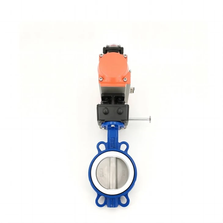 Válvula borboleta pneumática tipo wafer com mecanismo manual