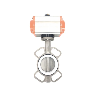 Válvula borboleta pneumática de aço inoxidável PTFE Wafer